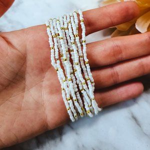 White and gold seed bead stackable bracelets